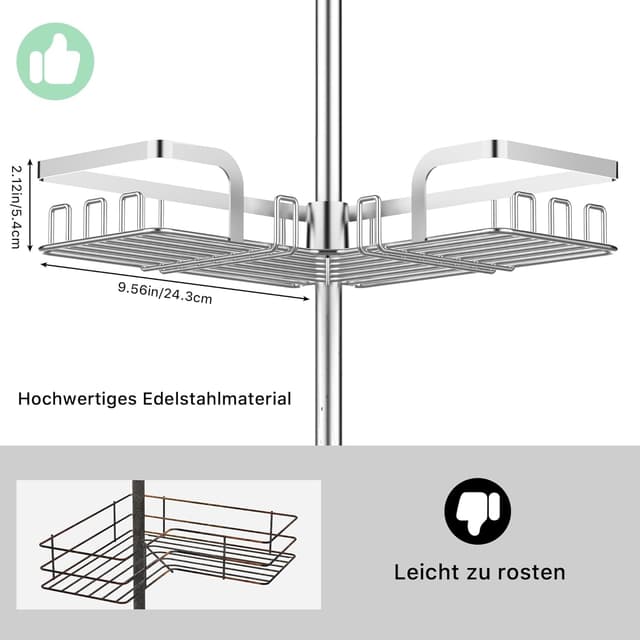 Detalle de Kegii Teleskop-Duschregal aus Edelstahl – Duschablage ohne Bohren, Ecke mit 4 Etagen