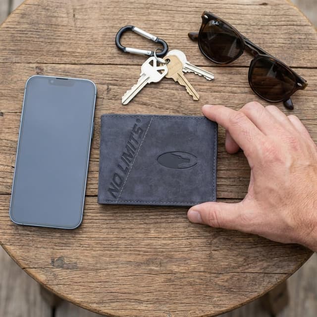 Detalle de No Limits Classico portefeuille homme bifold en cuir véritable effet vieilli bleu marine avec porte-monnaie et fenêtre