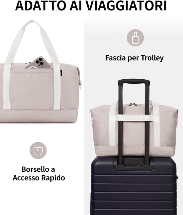 Detalle 2 de EHOHUB Borsa da viaggio pieghevole impermeabile 40x30x20 (bagaglio a mano Ryanair), beige