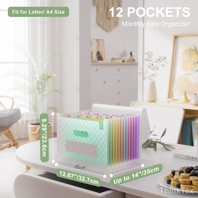 Detalle de ThinkTex Accordion File Organiser with 12 Pockets (Letter/A4) and Expandable Top & Bottom