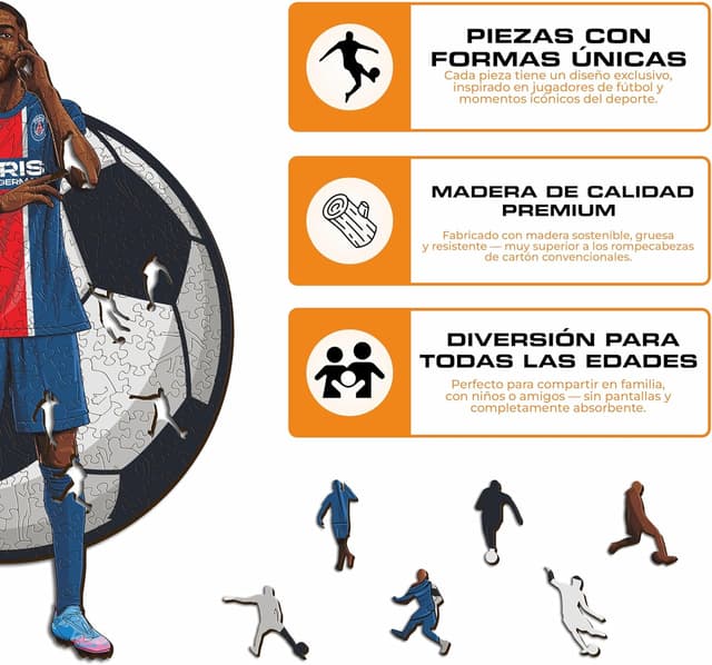 Detalle de Iconic Puzzles PSG Ousmane Dembélé, puzzle di legno 270 pezzi taglia M (licenza ufficiale) 100% sostenibile