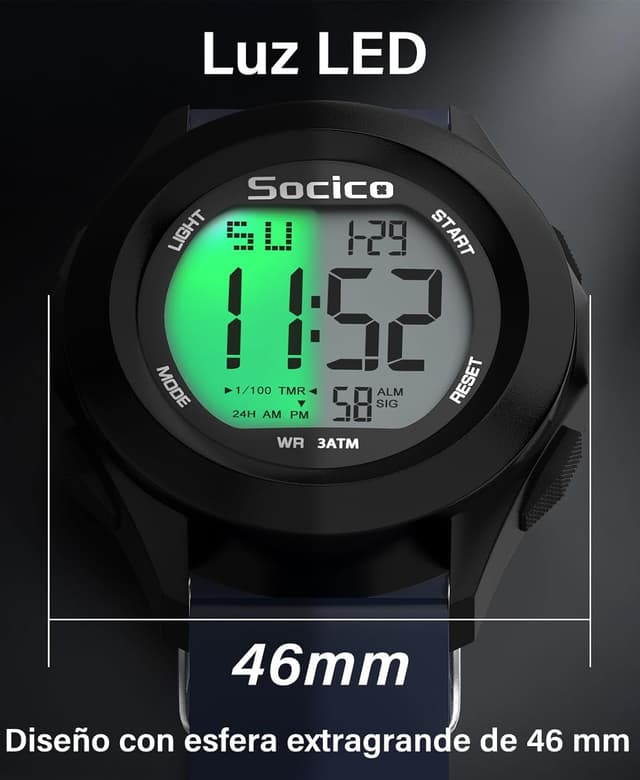 Detalle 2 de SOCICO Reloj Digital Deportivo resistente al agua