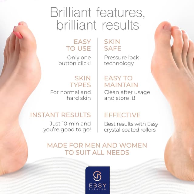 Detalle de Essy elektrischer Hornhautentferner mit 5 Ersatzrollen (blau) – elektrisches Pediküre-Set für die Fußpflege