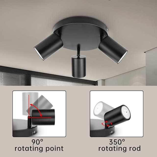 Detalle 2 de Dehobo Lámpara de Techo 3 Focos Giratorios GU10
