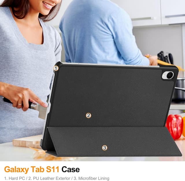 Detalle de FDHYFGDY Schutzhülle für Samsung Galaxy Tab S11 (11") – ultradünnes PU-Case mit Auto Schlaf/Wach, Klapphülle in Schwarz