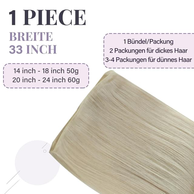 Detalle de Fshine Echthaar Extensions Tressen Blond, 60 cm (60 g) – zum Einnähen, Remy Weft Bund