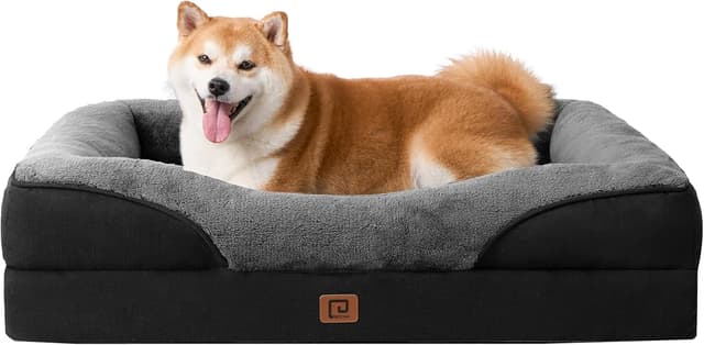 Detalle de EHEYCIGA Memory Foam Orthopedic Dog Bed Large (91x68x17cm) with Bolsters, Waterproof Liner & Removable Cover