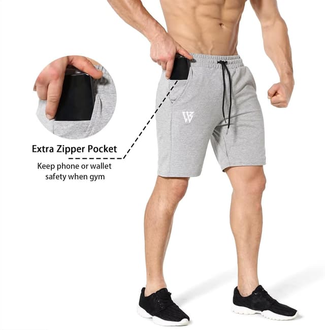 Detalle 2 de ZENWILL Mens Cotton Gym Shorts with Zip Pockets (drawstring, regular fit)