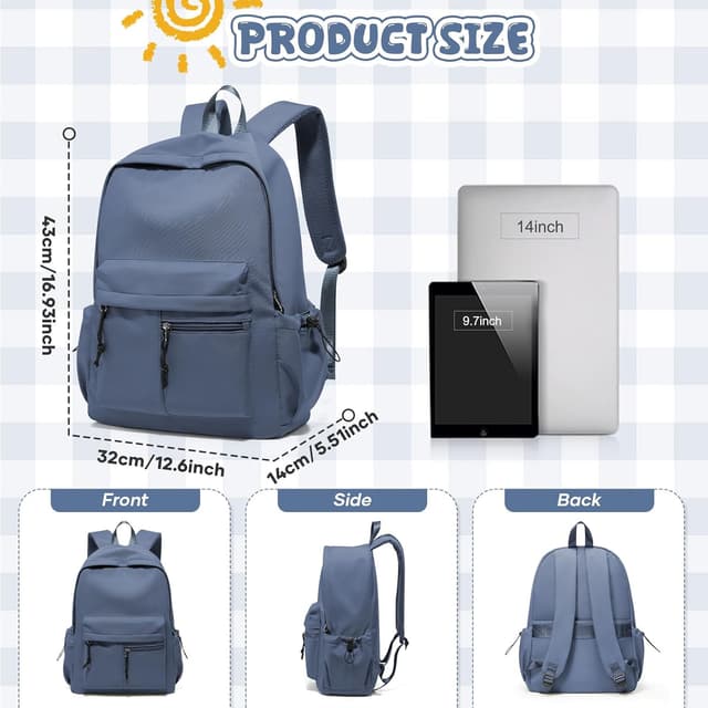 Detalle 2 de WEPLAN School Bag Backpack for Teenagers with 14-inch Laptop Compartment, Waterproof (Blue Purple)