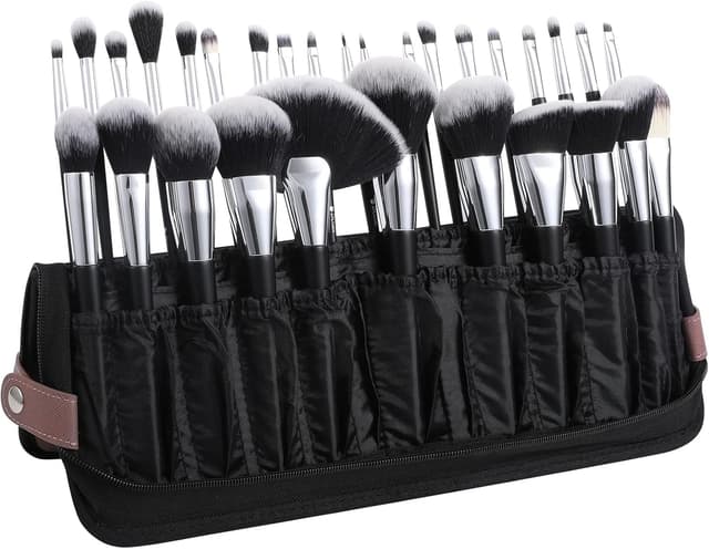 Detalle de DUcare Makeup Brushes Organiser Bag (Portable Cosmetic Case) – Brown, 1 piece