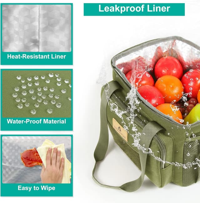 Detalle de HSHRISH 12L Tactical Lunch Bag for Men (Army green) – insulated, waterproof cooler bag