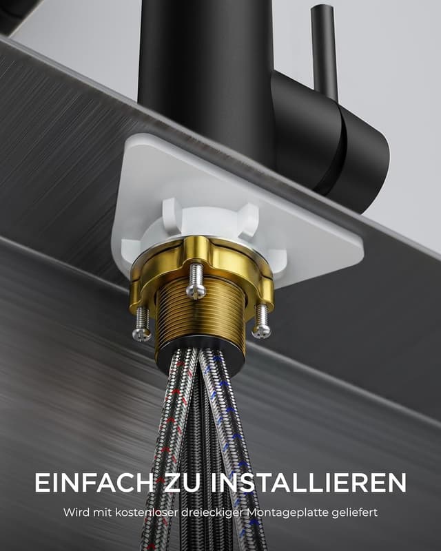 Thumbnail 4 de FORIOUS Wasserhahn Küche Schwarz Ausziehbar 360°