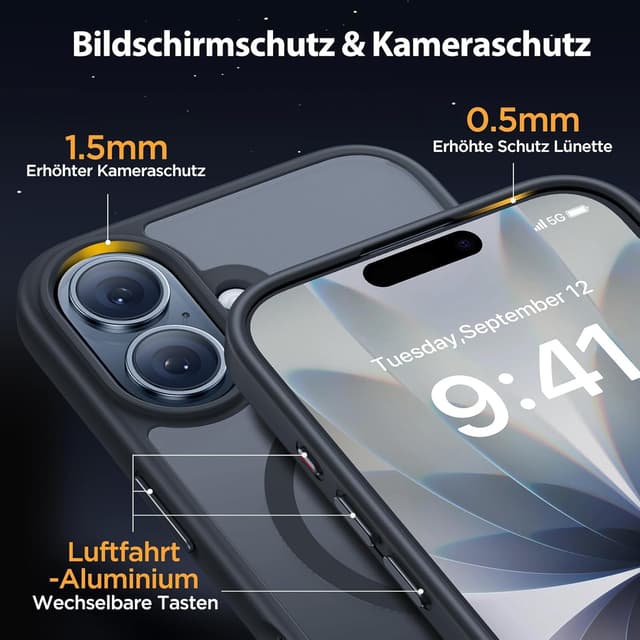 Detalle de Miracase iPhone 17 Hülle MagSafe 6,3" Militärschutz Schwarz