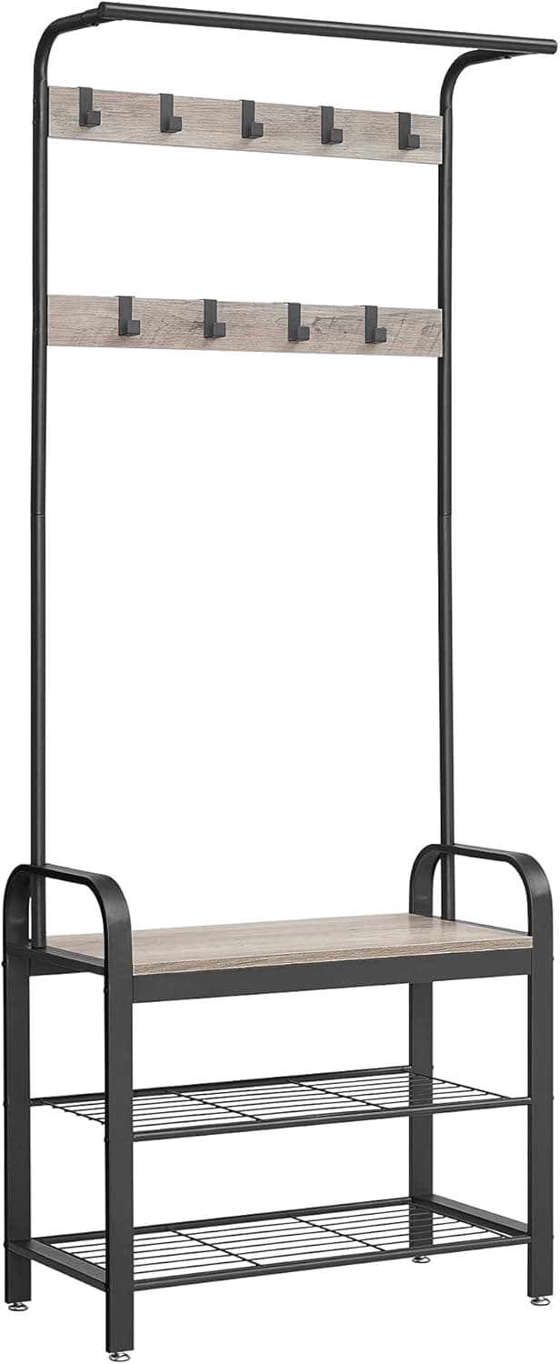 Detalle de VASAGLE Appendiabiti con scarpiera mobile e panca 4 in 1 HSR40MB Greige e Nero