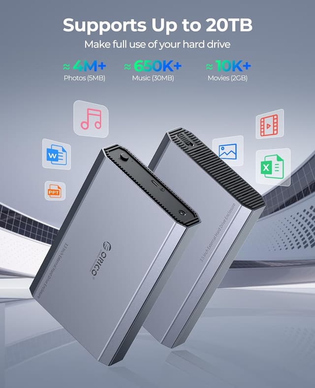 Detalle de Boîtier disque dur ORICO Aluminium 3,5 USB-C 3.2 Gen 2 (DD35C3) pour SATA 3,5/2,5