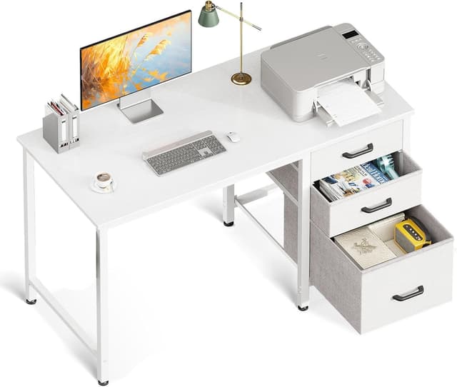 Detalle de Coleshome Computer Desk with Drawers (100×48cm) with Storage & Reversible Small Office Desk