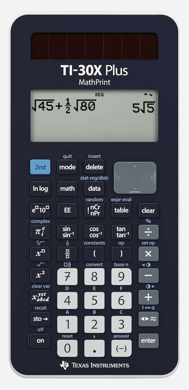 Detalle de Texas Instruments TI-30X Plus MathPrint wissenschaftlicher Schulrechner (4-zeilig, Solar- & Batteriebetrieb) dunkelblau