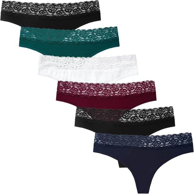 Detalle de INNERSY String Tanga Damen Spitze (6er Pack) aus Stretch-Baumwolle – Hipster Unterhosen
