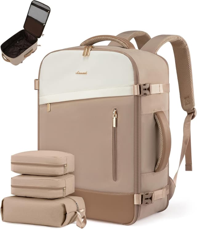 Detalle de LOVEVOOK Handgepäck-Rucksack 50L (18 Zoll) mit erweiterbarem Design – Cabin Bag für Reise & Business, Khaki