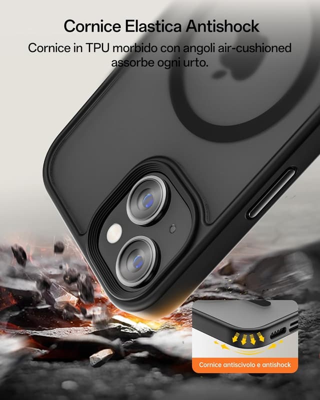 Detalle de UNBREAKcable Custodia magnetica per iPhone 13 da 6,1” con MagSafe, protezione fotocamera e antiurto (nero)