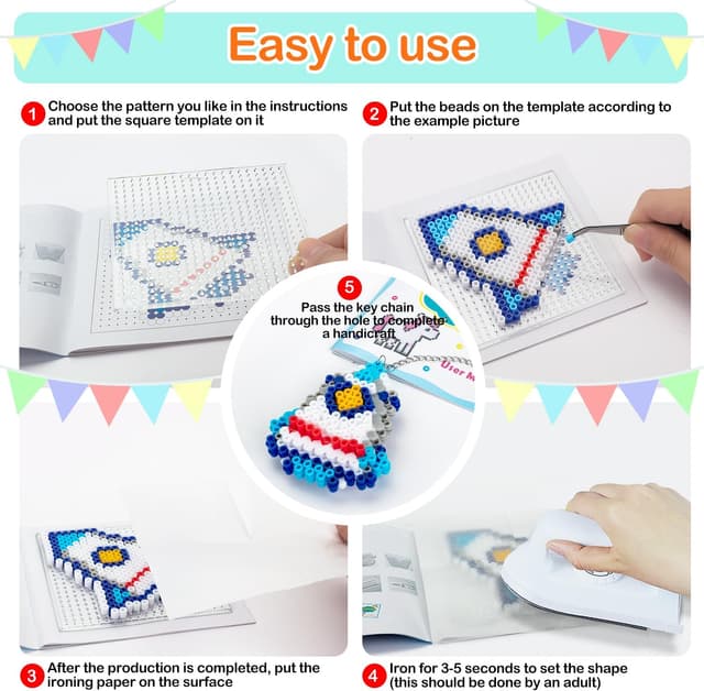 Detalle de SLEMAKO Bügelperlen-Set mit 10.600 Steckperlen (inkl. Aufbewahrungsbox, Platten & Anleitungsbuch)