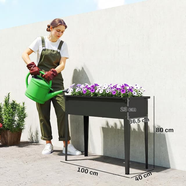 Thumbnail 6 de Potager sur pieds Outsunny 80 L en métal, 100 x 40 x 80 cm (noir)