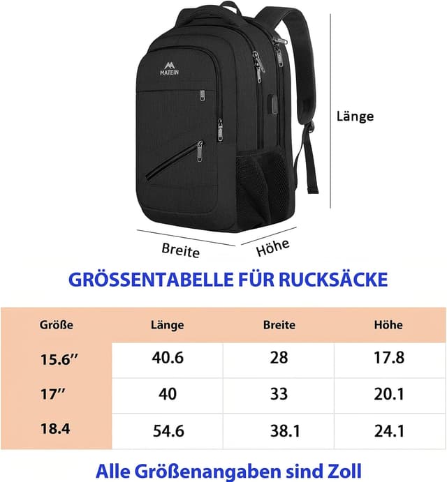 Thumbnail 5 de MATEIN Rucksack Herren 17 Zoll Laptoprucksack