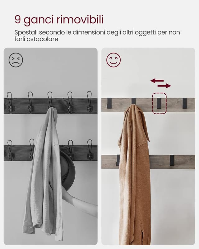 Detalle de VASAGLE Appendiabiti con scarpiera mobile e panca 4 in 1 HSR40MB Greige e Nero