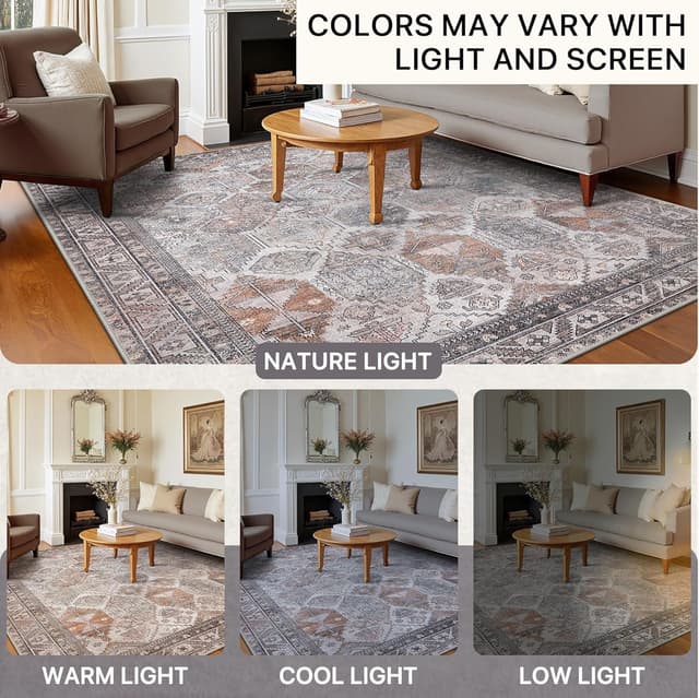 Detalle de BEIMO Tapis de salon vintage lavable en machine antidérapant gris foncé 160x230 cm