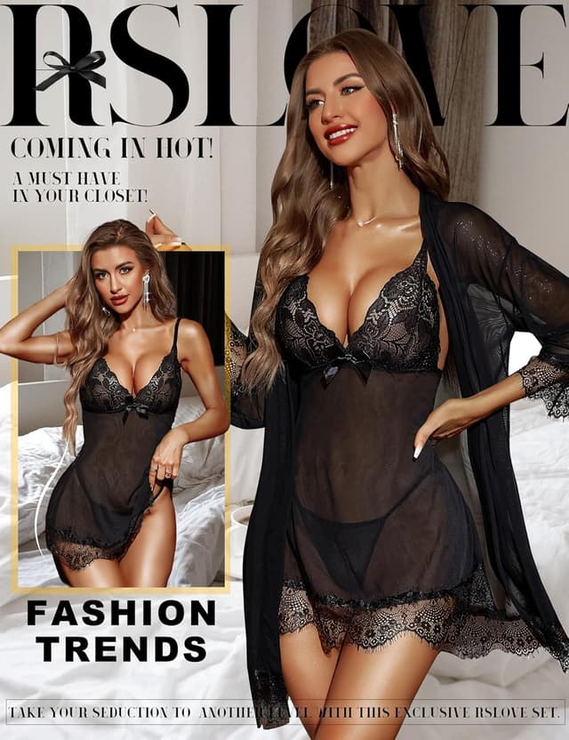 Thumbnail 1 de RSLOVE Sexy Lingerie Set 3-Piece Babydoll