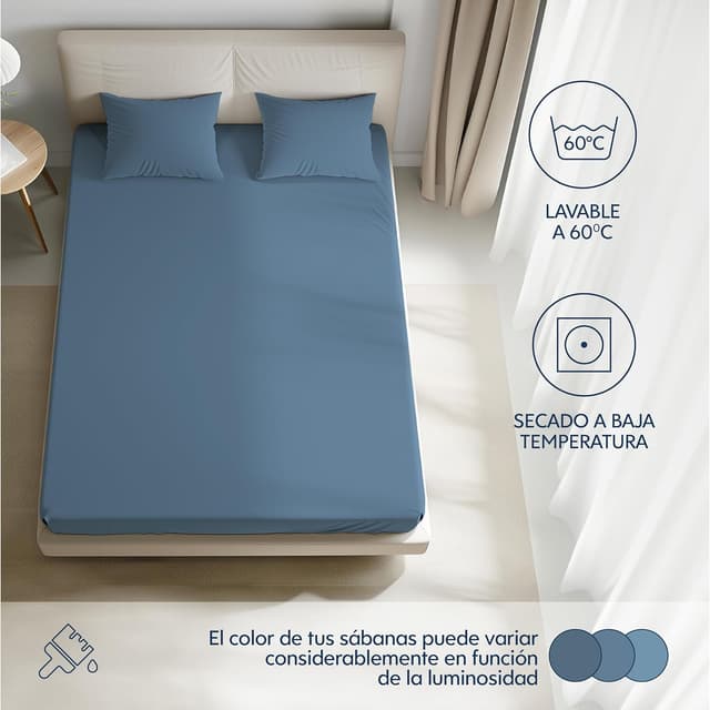 Detalle de Dreamzie Premium Spannbettlaken 180x200 cm (Jersey Baumwolle bis 27 cm Matratzenhöhe) – Blau