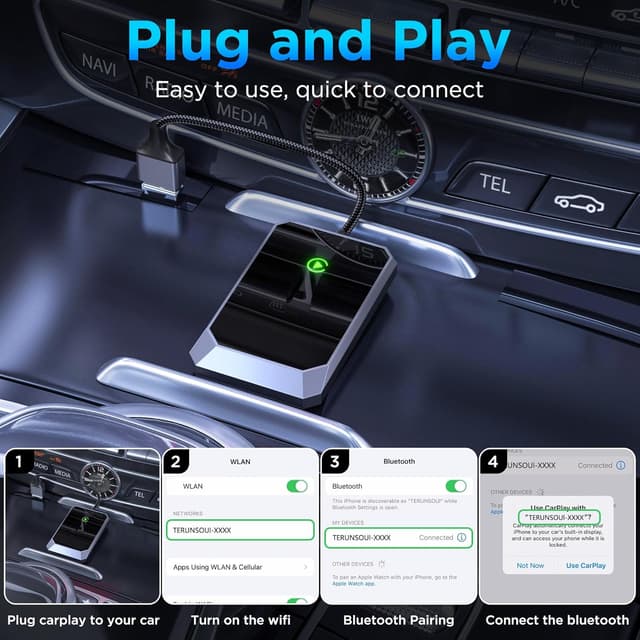 Detalle 2 de TERUNSOUL Wireless CarPlay Adapter for iPhone