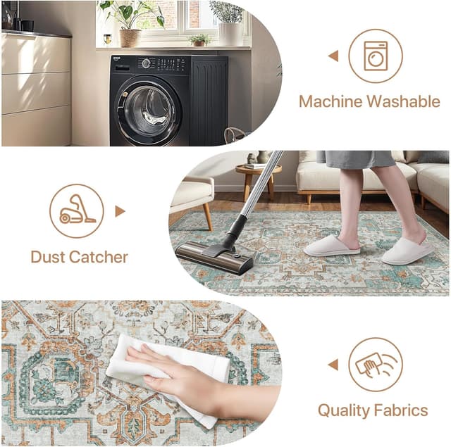 Detalle 2 de GENIMO Machine Washable Rugs – 120x170cm Boho & Vintage Low Pile Area Rug with Non-Slip Backing