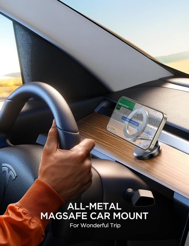 Detalle de JOYROOM Fits MagSafe Car Mount with 20xN55 magnets, all-metal foldable magnetic phone holder