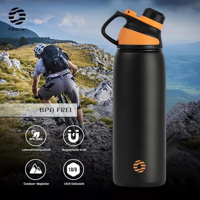 Detalle 2 de Fjbottle Edelstahl Sport-Trinkflasche mit magnetischem Deckel, 1.500 ml – auslaufsicher, BPA-frei, thermisch für Schule & Fitness