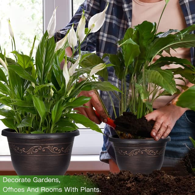 Detalle 2 de Pottiffe 25cm Plastic Plant Flower Planters (3-pack) with Drainage Hole & Saucer