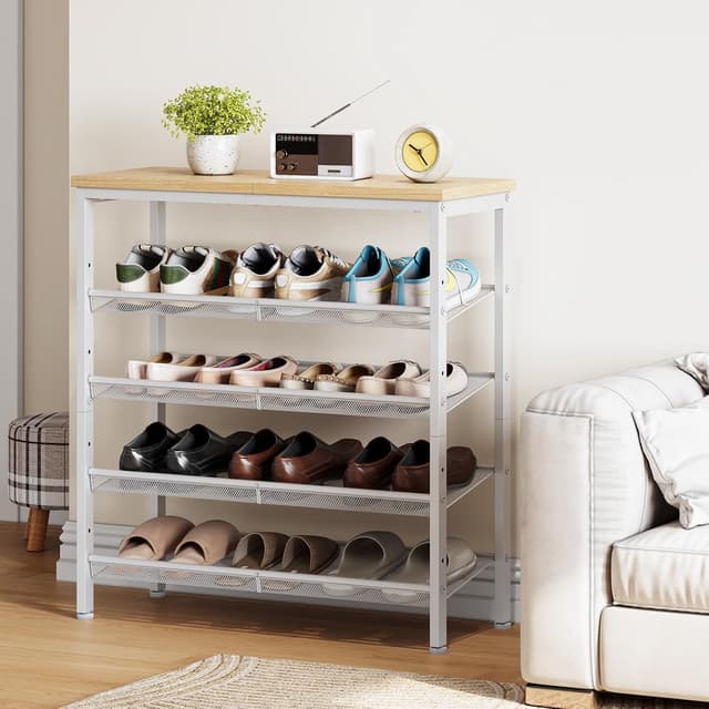 Detalle de HOOBRO Étagère à chaussures EWN12XJ01 (5 niveaux) pour 16 à 20 paires, maille métallique réglable