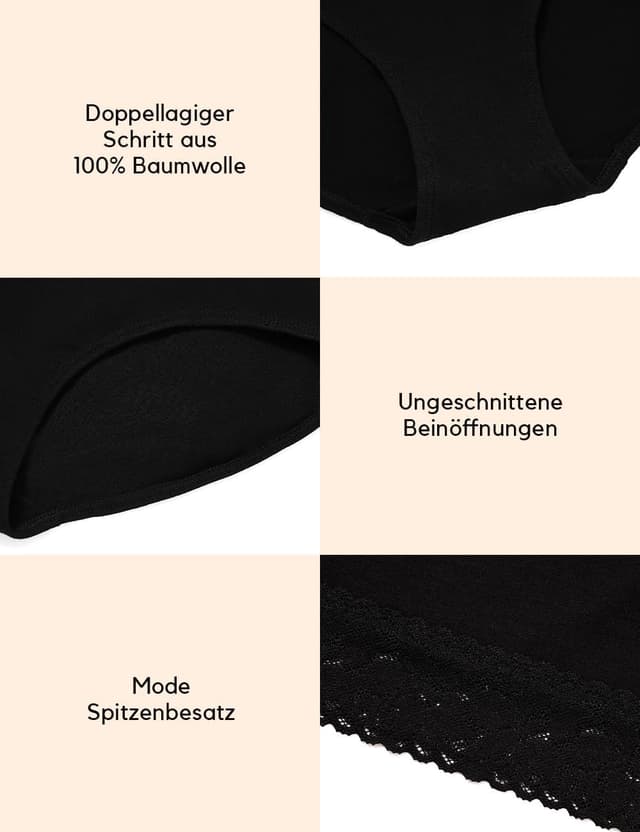 Detalle de ALTHEANRAY Damen Slips aus Baumwolle mit Spitze – 6er Pack (Bequeme Hipster, atmungsaktiv, Stretch)