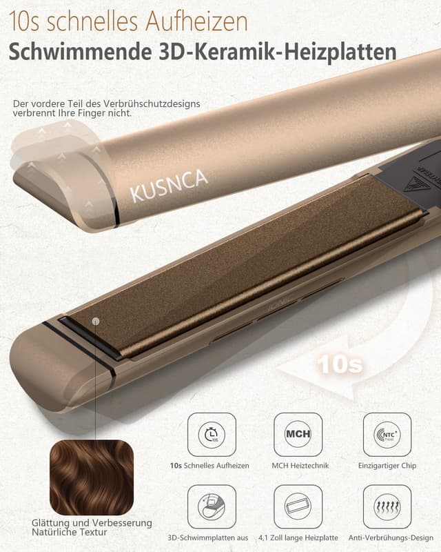 Detalle de KUSNCA Ionen Glätteisen 2-in-1 (110–230 °C) zum Glätten und Locken mit LCD