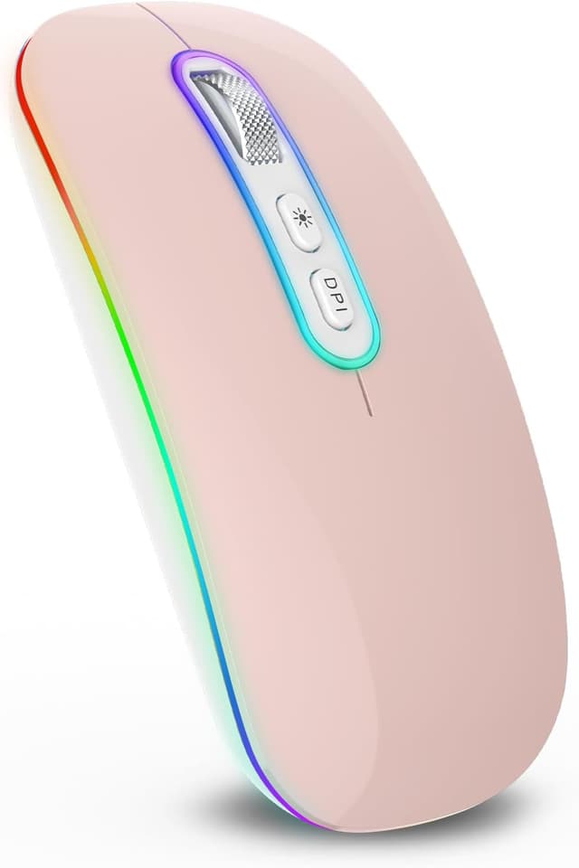 Detalle de cimetech Mouse wireless ricaricabile Dual Mode Bluetooth 5.1 + USB 2,4 GHz con LED e DPI regolabili (rosa)