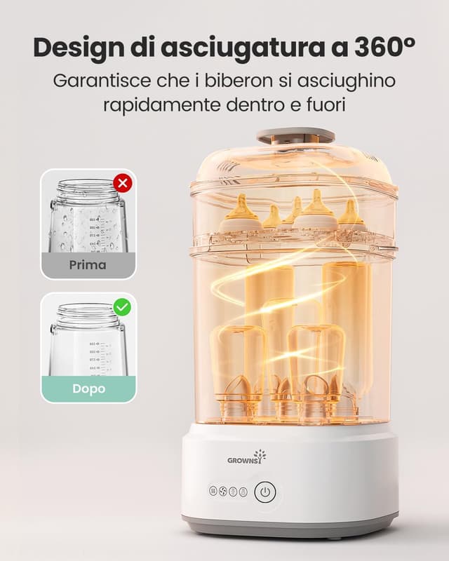 Detalle de Grownsy Sterilizzatore Biberon elettrico a vapore con asciugatura e funzioni 5 in 1