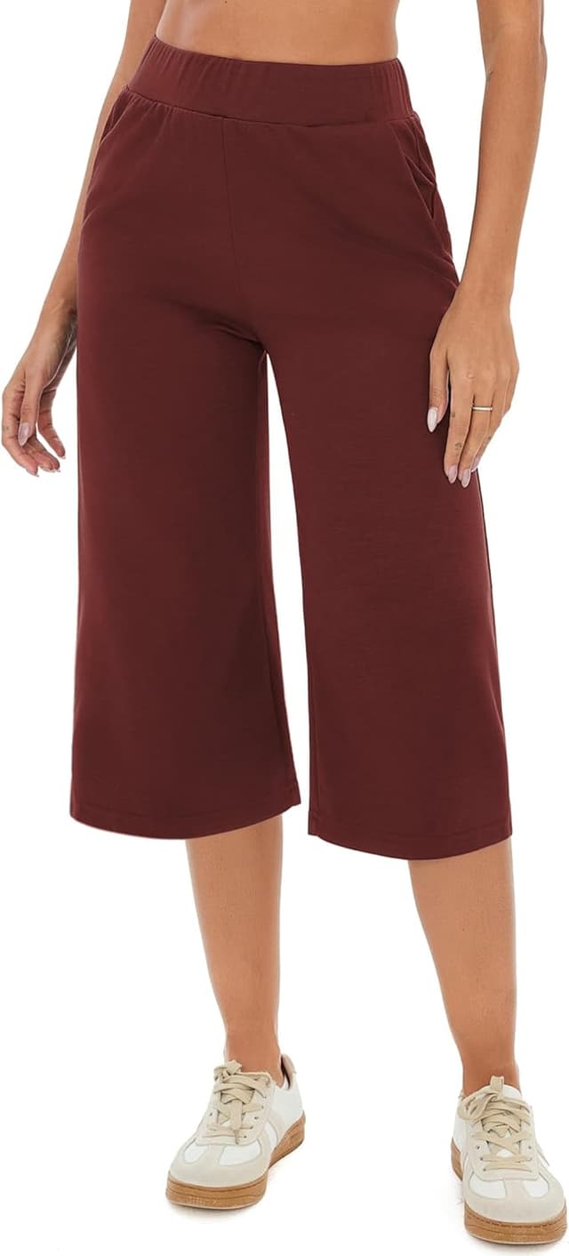 Detalle de Crewhpo – Pantalon de jogging 3/4 femme en coton/polyester à taille haute