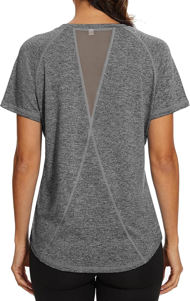 Detalle de Gyabnw Damen Sportshirt mit Rundhals und atmungsaktivem Mesh-Design für Lauftraining, Yoga & Fitness