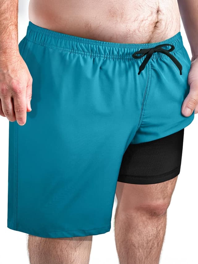 Detalle de Arcweg Men’s Plus Size Long Swim Shorts with Compression Liner & Zipper Pocket (2XL–6XL)