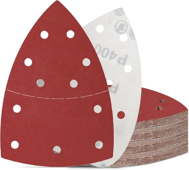 Detalle de KONGMING Schleifpapier-Set für Dreieckschleifer, 50 Schleifblätter, Körnung 400 (Klett, 11 Löcher)