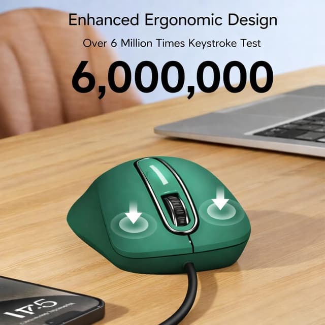 Detalle 2 de memzuoix Maus mit Kabel – optische USB-Maus mit 1400 DPI, 5 Tasten & ergonomischem Design (1,5-m-Kabel, dunkelgrün)