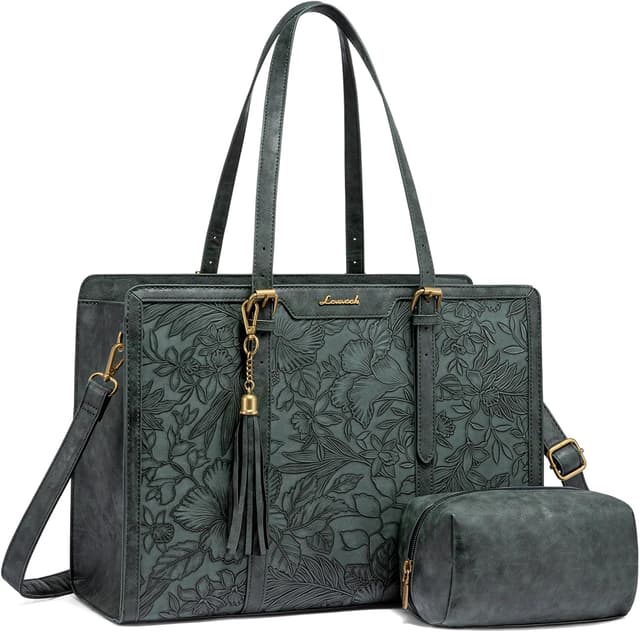 Detalle de LOVEVOOK Vintage Leather Laptop Bag for Women (15.6-inch) with Clutch Purse