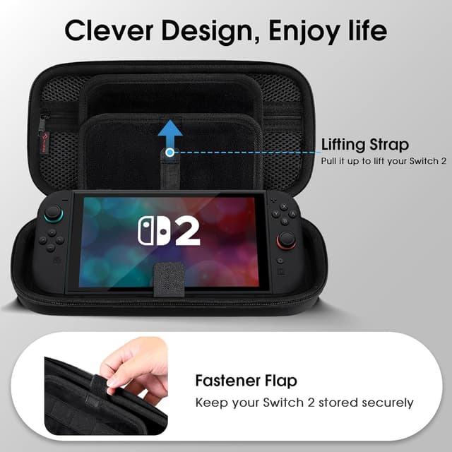 Detalle 2 de FINTIE Étui pour Nintendo Switch 2 (2025) + 2 verres trempés (EVA antichoc) avec emplacements cartes et poche intérieure