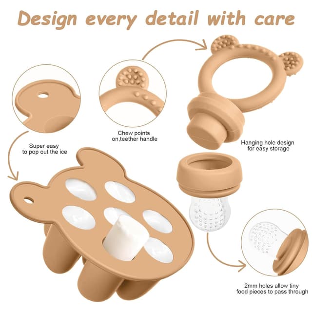 Detalle de Aolso Fruchtsauger Baby Set – Silikon-Früchte-Futterspender mit Schnullerbeuteln und Eis-am-Stiel-Form (orange)