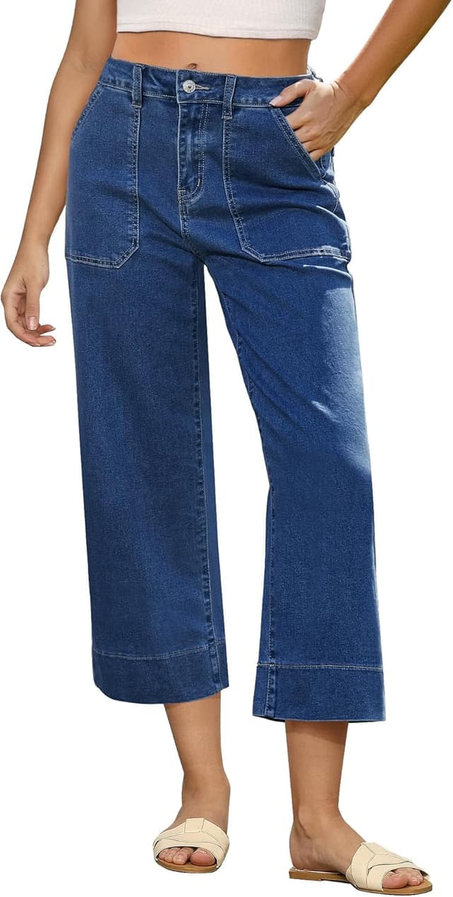 Detalle de GRAPENT Capri High‑Waisted Wide Leg Jeans
